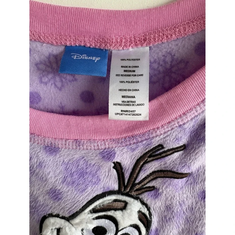 Disney Frozen Olaf Kids Purple Fleece Pajama Set Top Pants kidcore 7/8 Snowflake